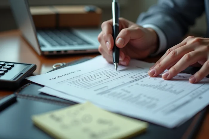 Gros plan sur des mains remplissant une déclaration fiscale avec un stylo, illustrant les obligations liées au compte courant d'associé