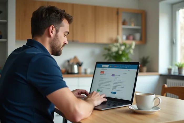 Employé Cooperl se connectant à son espace salarié via le portail en ligne depuis son domicile