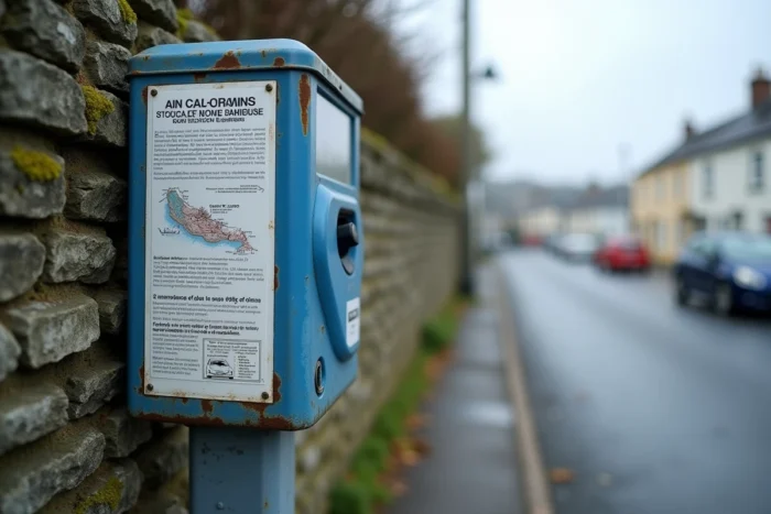 Panneau d'information et horodateur de stationnement à l'entrée de Saint-Cado en Morbihan