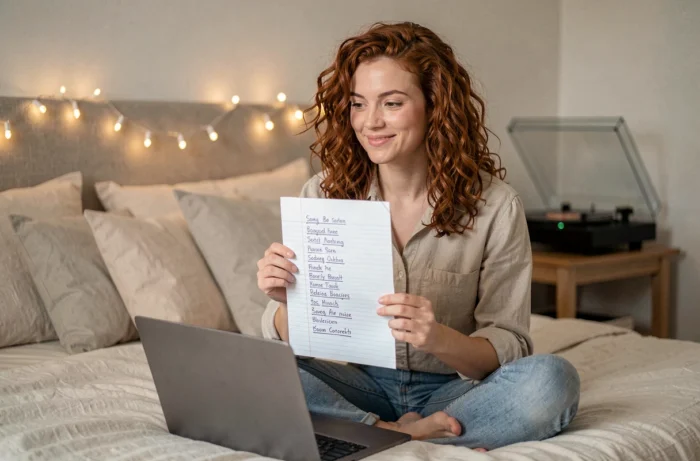 Une femme découvre qu'une liste de titres de chansons forment une phrase secrète grâce aux initiales de chaque morceau
